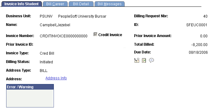 Invoice Info Student page