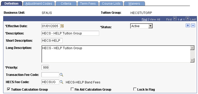 Tuition Group - Definition page
