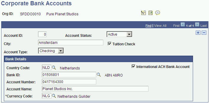 Corporate Bank Accounts page