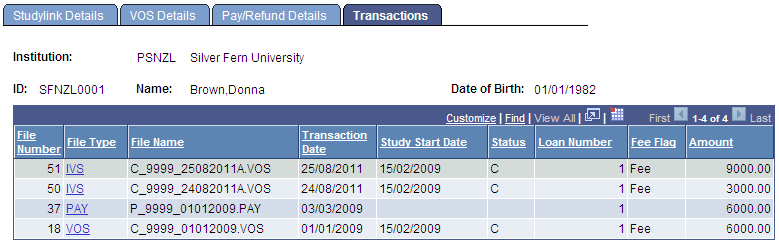 Transactions page