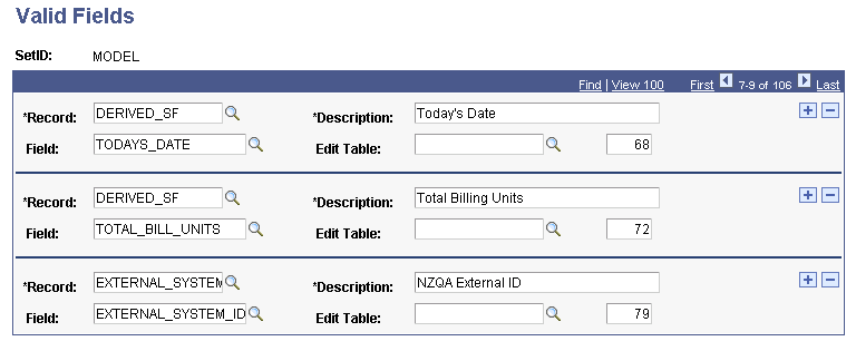 Valid Fields page (1 of 2)