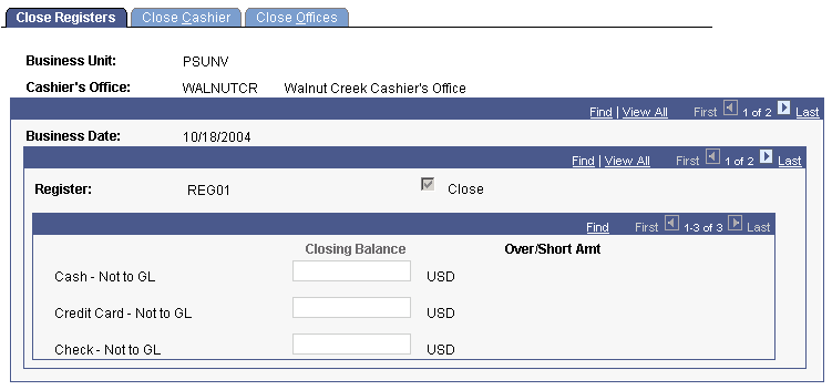 Close Registers page