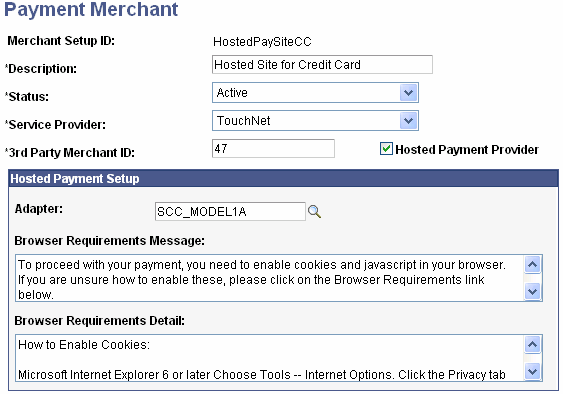 Payment Merchant page (1 of 2)