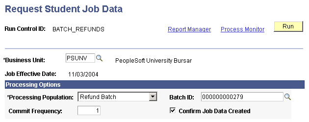 Request Student Job Data page (batch)