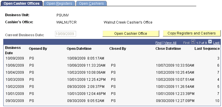 Open Cashier Offices page