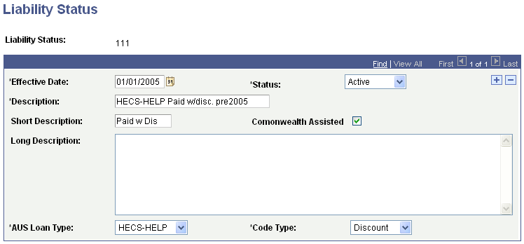Liability Status page