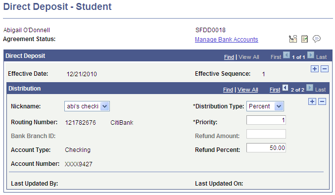 Direct Deposit - Student page