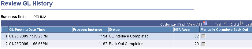 Review GL History page