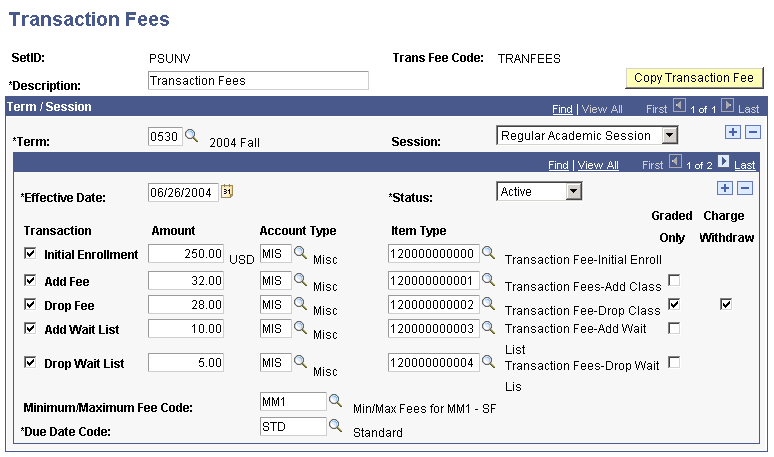 Transaction Fees page