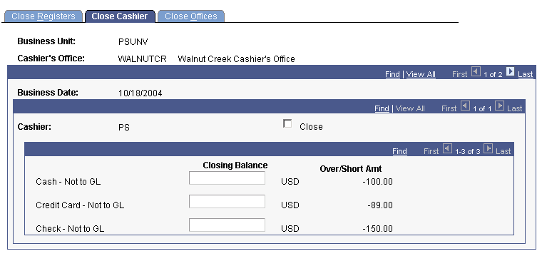 Close Cashier page