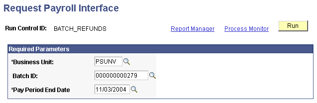 Request Payroll Interface page