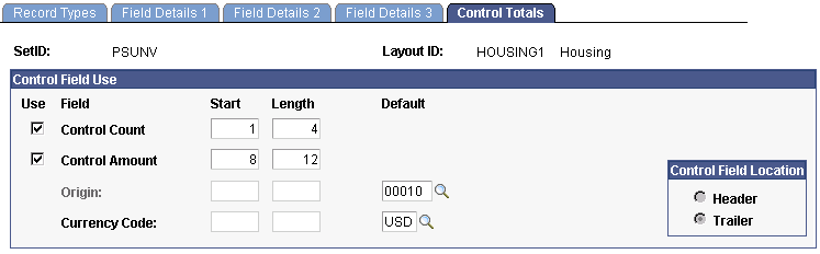 Control Totals page