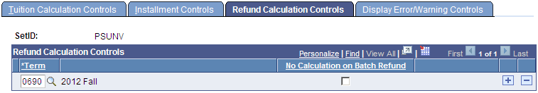 Refund Calculation Controls page