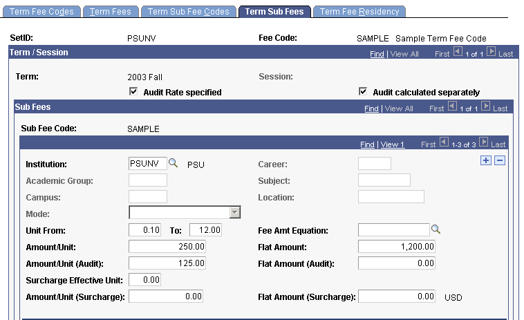 Term Sub Fees page (1 of 2)