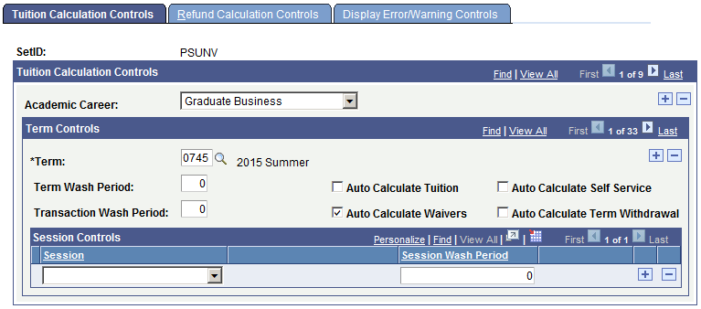 Tuition Calculation Controls page