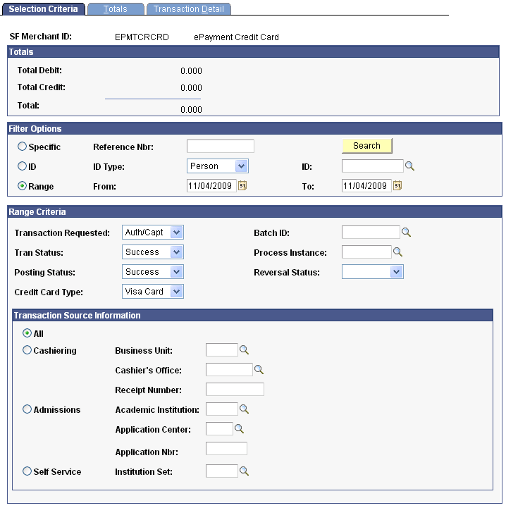 Selection Criteria page