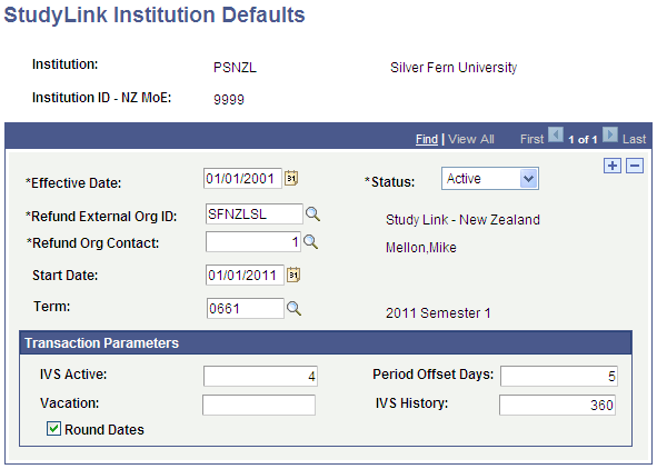 StudyLink Installation Defaults page