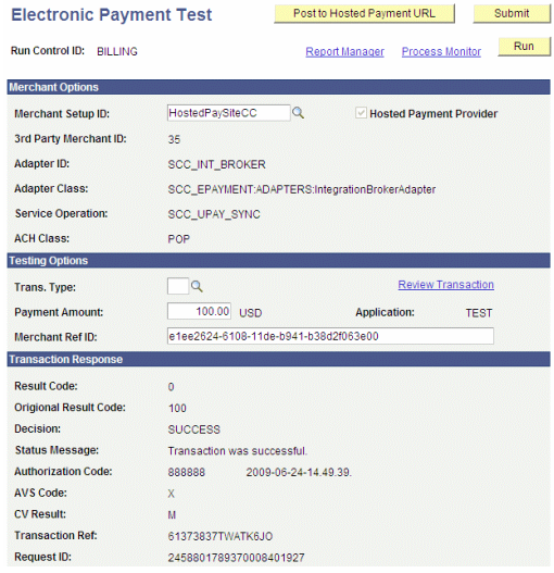 Electronic Payment Test page (1 of 4)