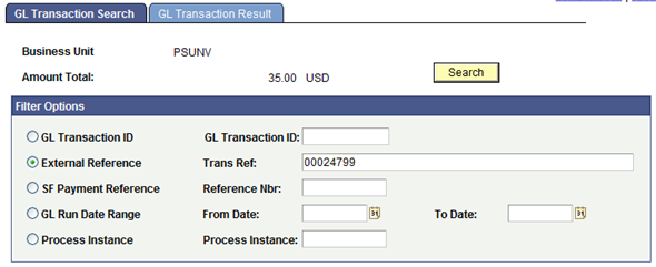 GL Transaction Search page