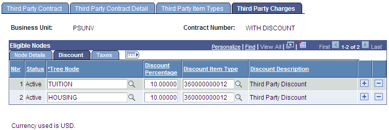 Third Party Charges page - Discount tab
