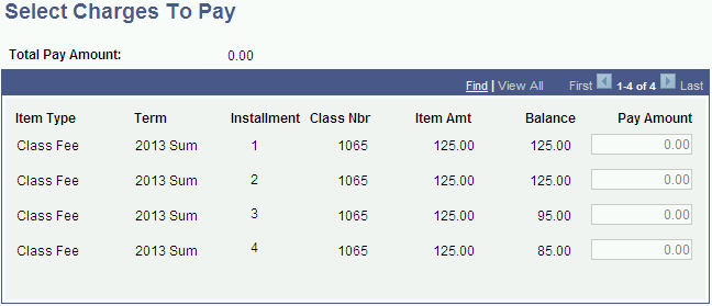 Select Charges To Pay page