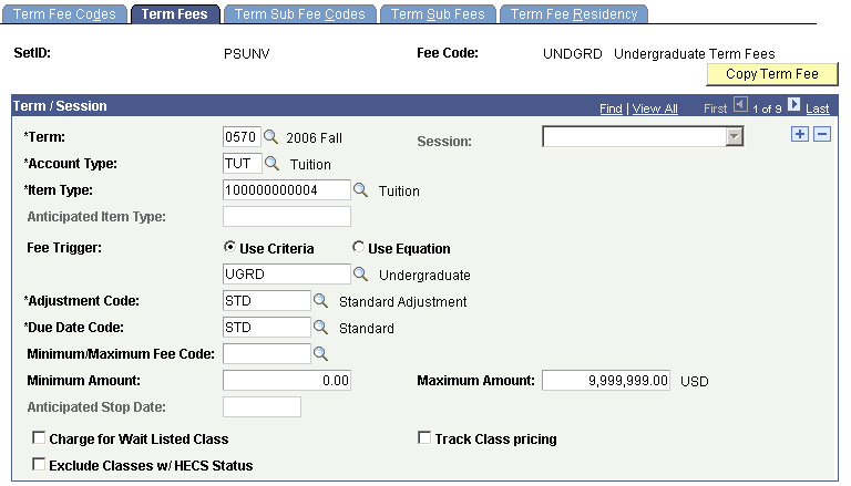 Term Fees page