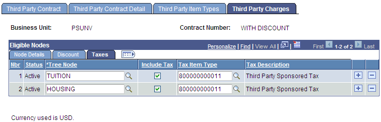 Third Party Charges page - Taxes tab