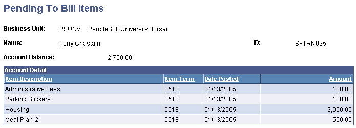 Pending To Bill Items page