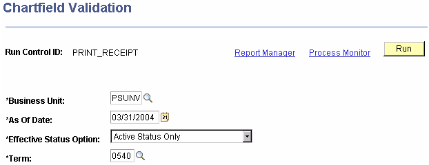 Chartfield Validation page