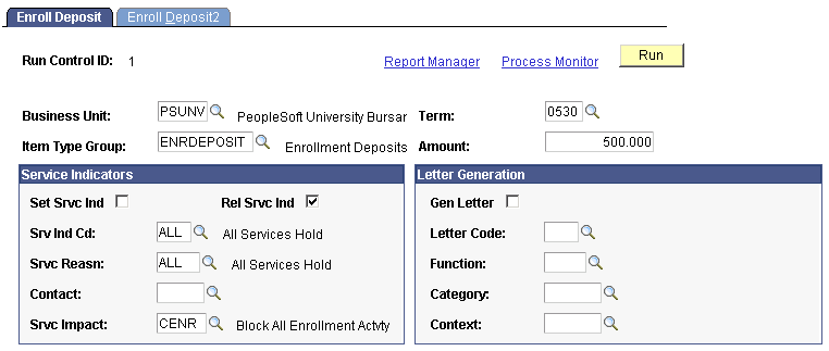 Enroll Deposit page