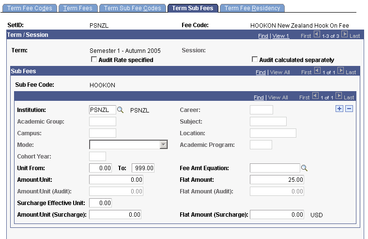 Term Sub Fees page (1 of 3)