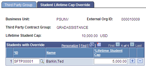 Student Lifetime Cap Override page