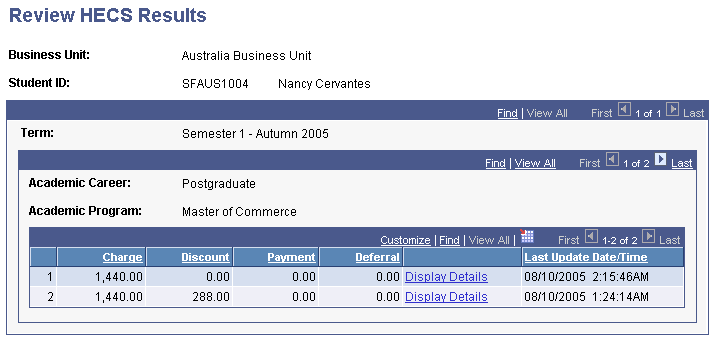 Review HECS Results page