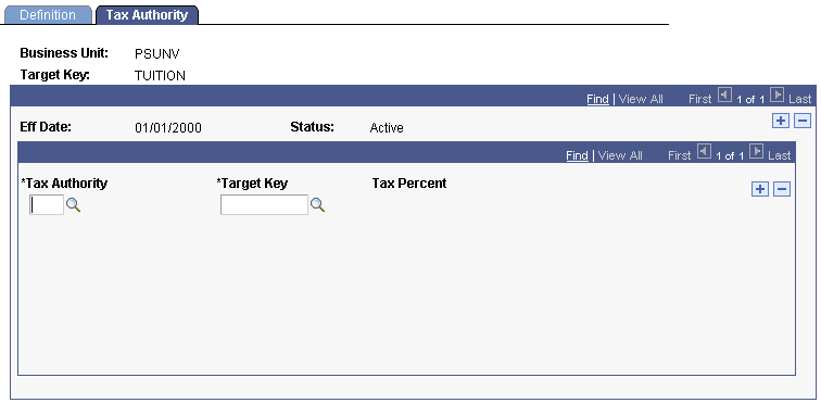 Target Keys - Tax Authority page