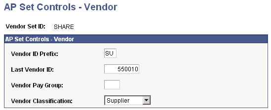 AP Set Controls Vendor page