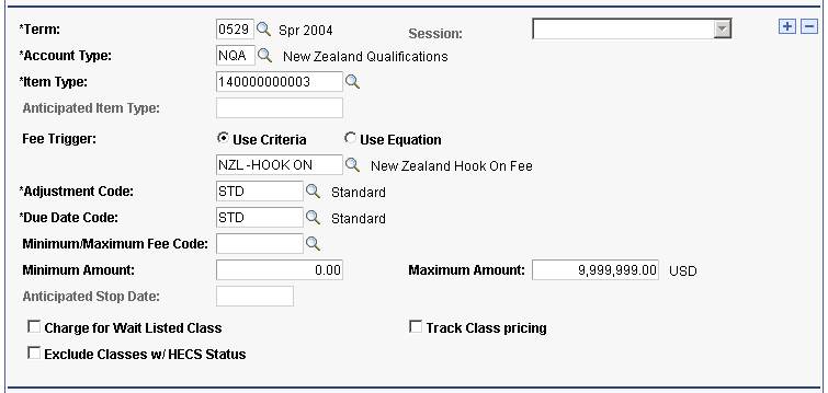 Term Fees page (2 of 3)