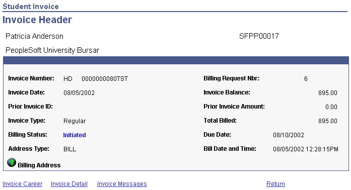 Invoice Header page