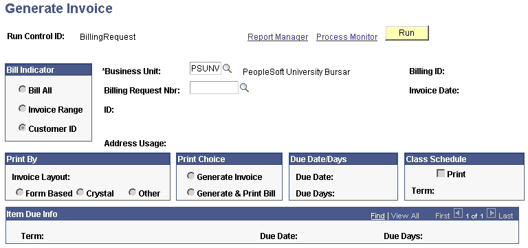 Generate Invoice page (student)