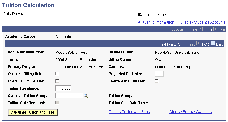 Tuition Calculation page