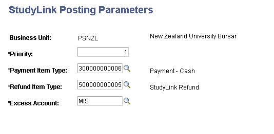 StudyLink Posting Parameters page
