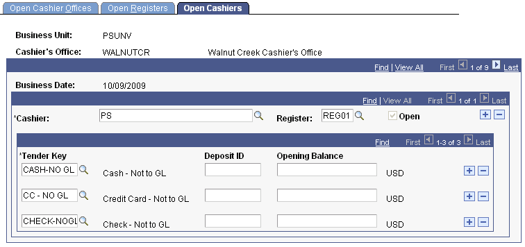 Open Cashiers page
