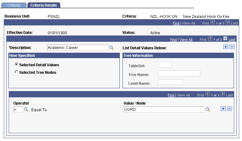 Criteria Details page (1 of 2)