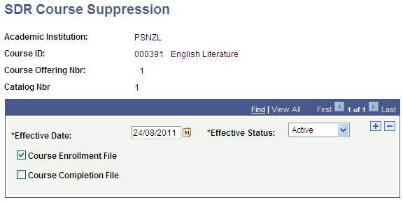 SDR Course Suppression page