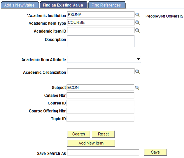 Academic Item Registry Search page