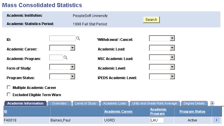 Mass Consolidated Statistics page