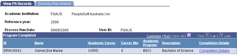 View PS (Past Course Completions) Records page