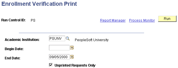 Enrollment Verification Print page