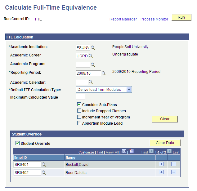 Calculate Full-Time Equivalence page