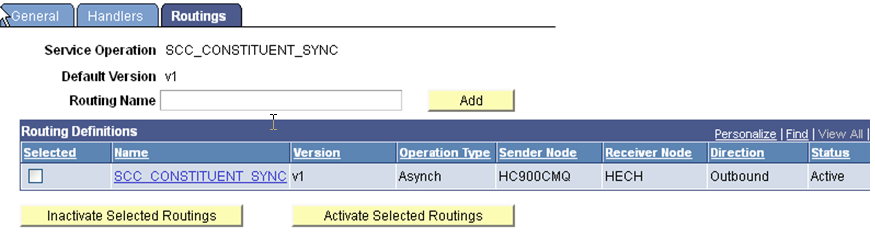 Routings (SCC_CONSTITUENT_SYNC) page