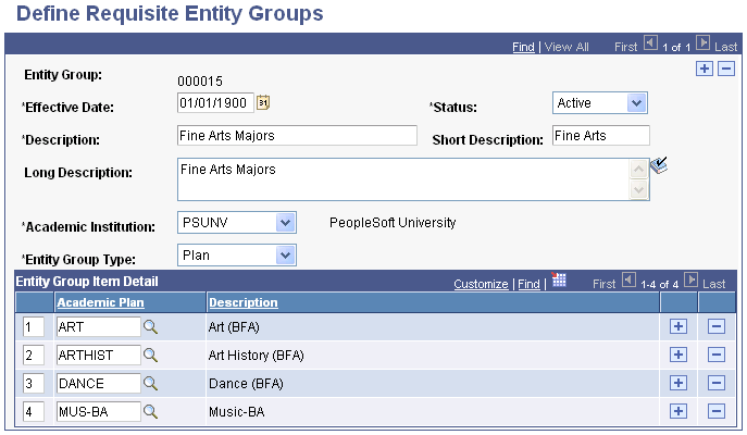 Define Requisite Entity Groups page